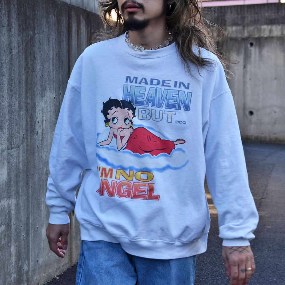 Y2K Betty Boop ”MADE IN HEAVEN BUT I'M NO ANGEL”ラメプリント スウェット 231228