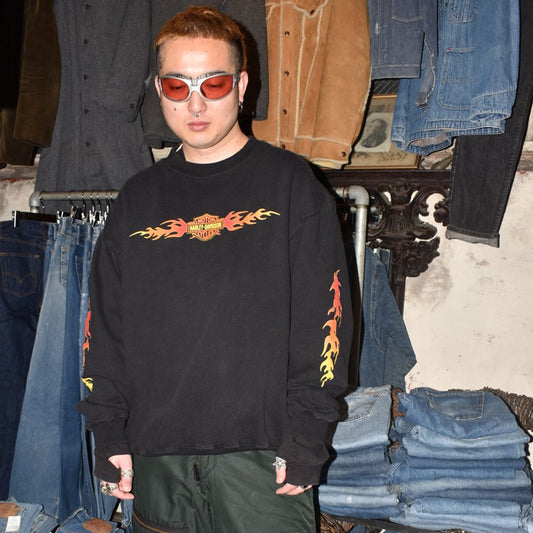 Y2K Harley-Davidson ファイヤーパターン スウェット 260203H