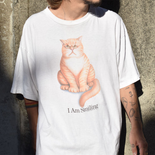 90's “I am smiling” ネコ アニマルプリント Tシャツ 230824