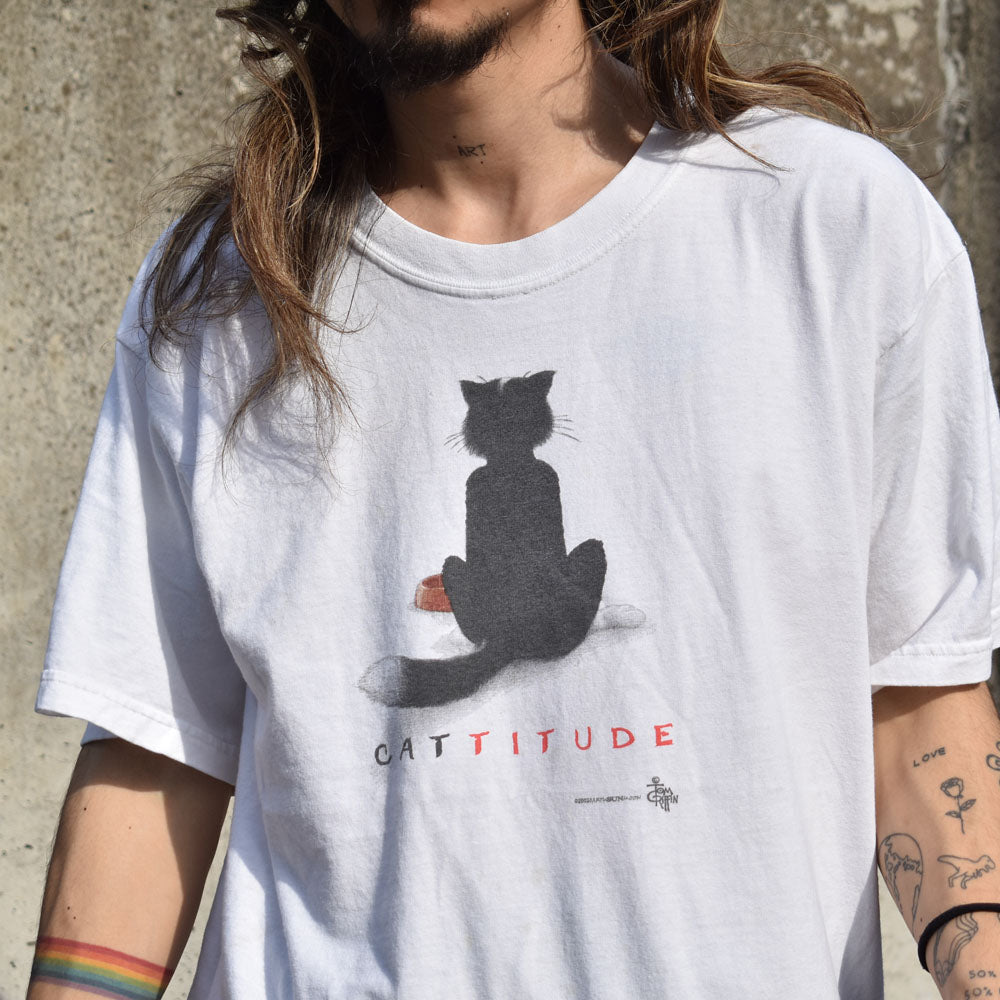 Y2K “CATTITUDE” ネコ アニマルプリントTシャツ 240331
