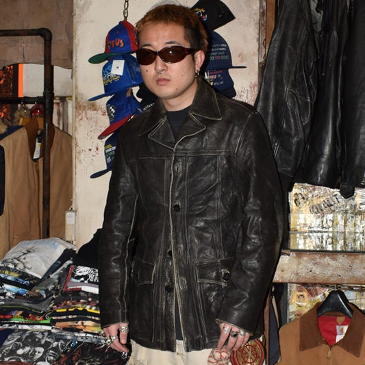 70's~ Oakwood  レザーカーコート フェードブラック  260220H