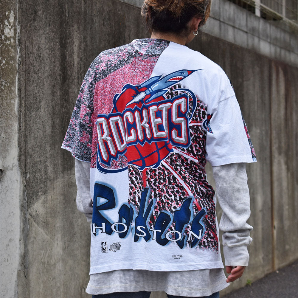 90's　NBA Houston Rockets/ヒューストン・ロケッツ AOP！ Tシャツ　USA製　230611