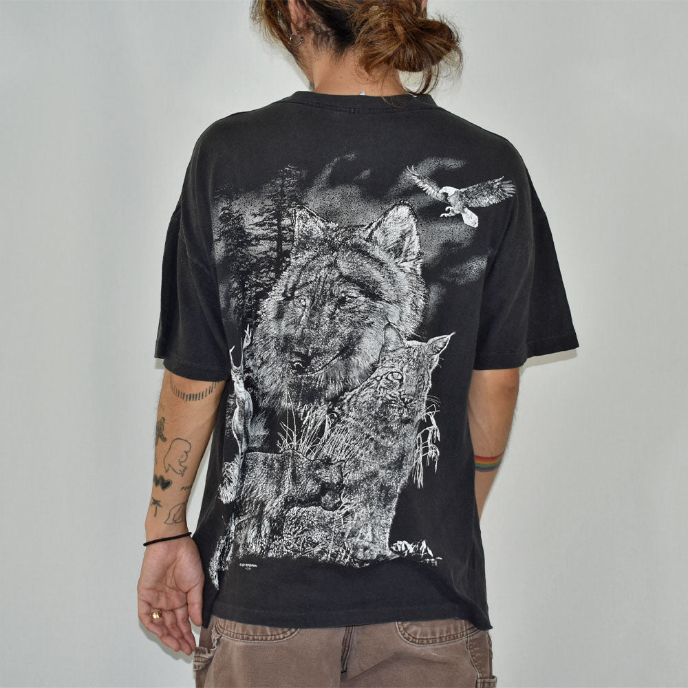 90's　“jungle animals” wolf eagleアニマルプリント Tシャツ　230816