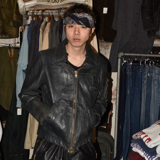 70's フランス軍タイプ  レザーフライトジャケット 黒 260217H