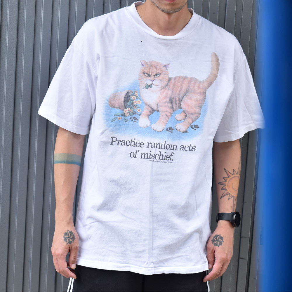 90's　“Mischievous cat” ネコ アニマルプリント Tシャツ　USA製　230811