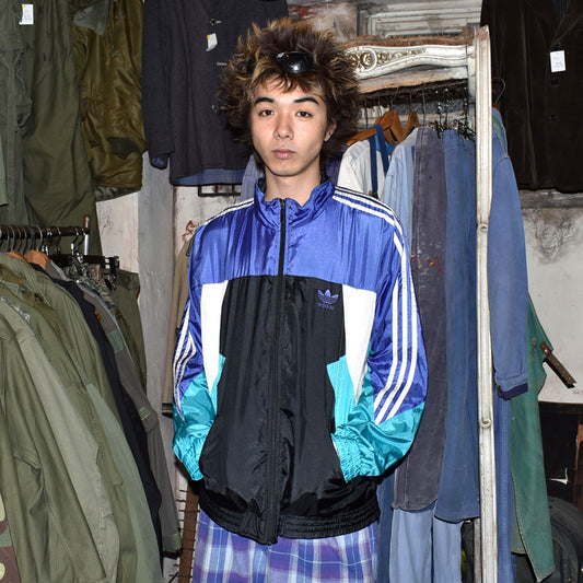 90’s adidas ナイロン トラックジャケット ブラック×ネオングリーン 251010H