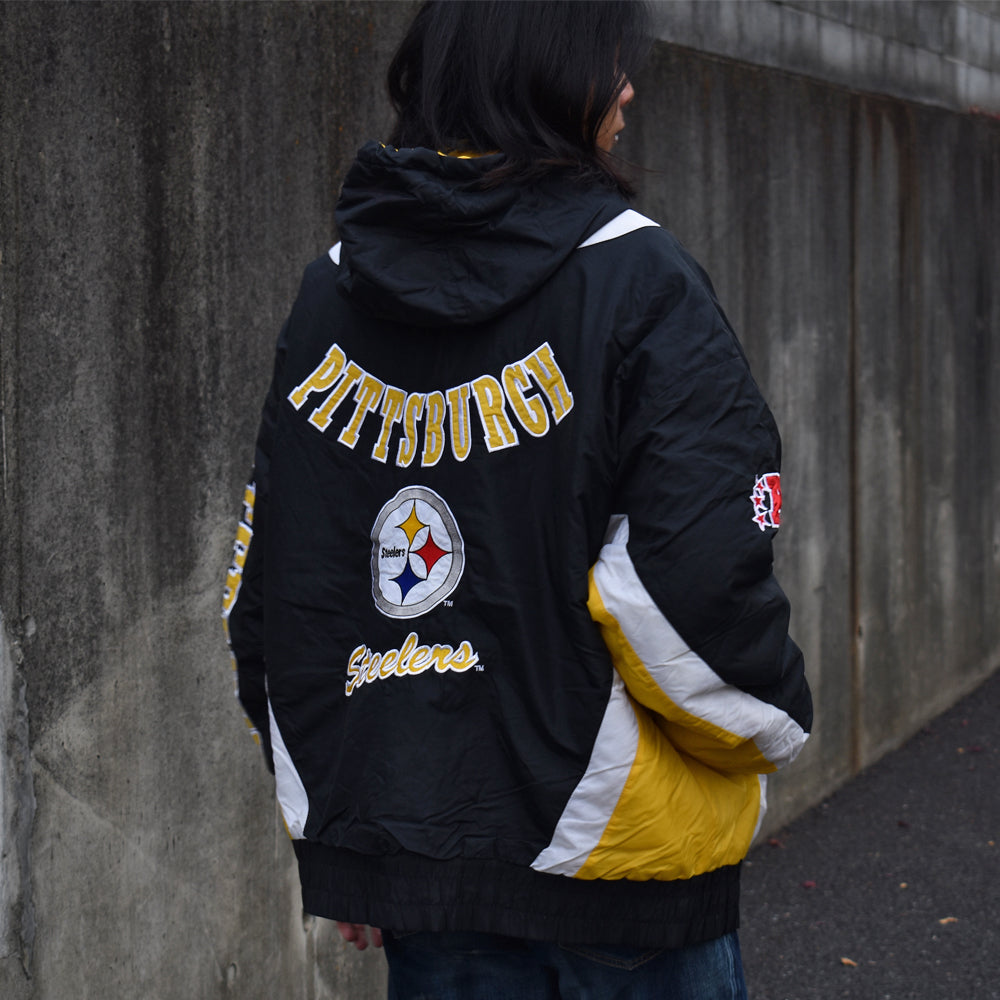 90’s Lee SPORTS “NFL Pittsburgh Steelers” 中綿入り フード ナイロンプルオーバー 240111