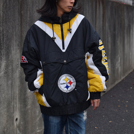 90’s Lee SPORTS “NFL Pittsburgh Steelers” 中綿入り フード ナイロンプルオーバー 240111