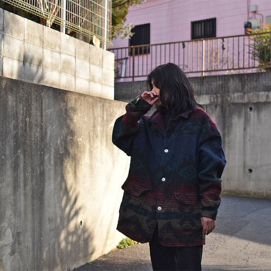 90's Woolrich コンチョボタン ネイティブ柄 ウールコート USA製 231203