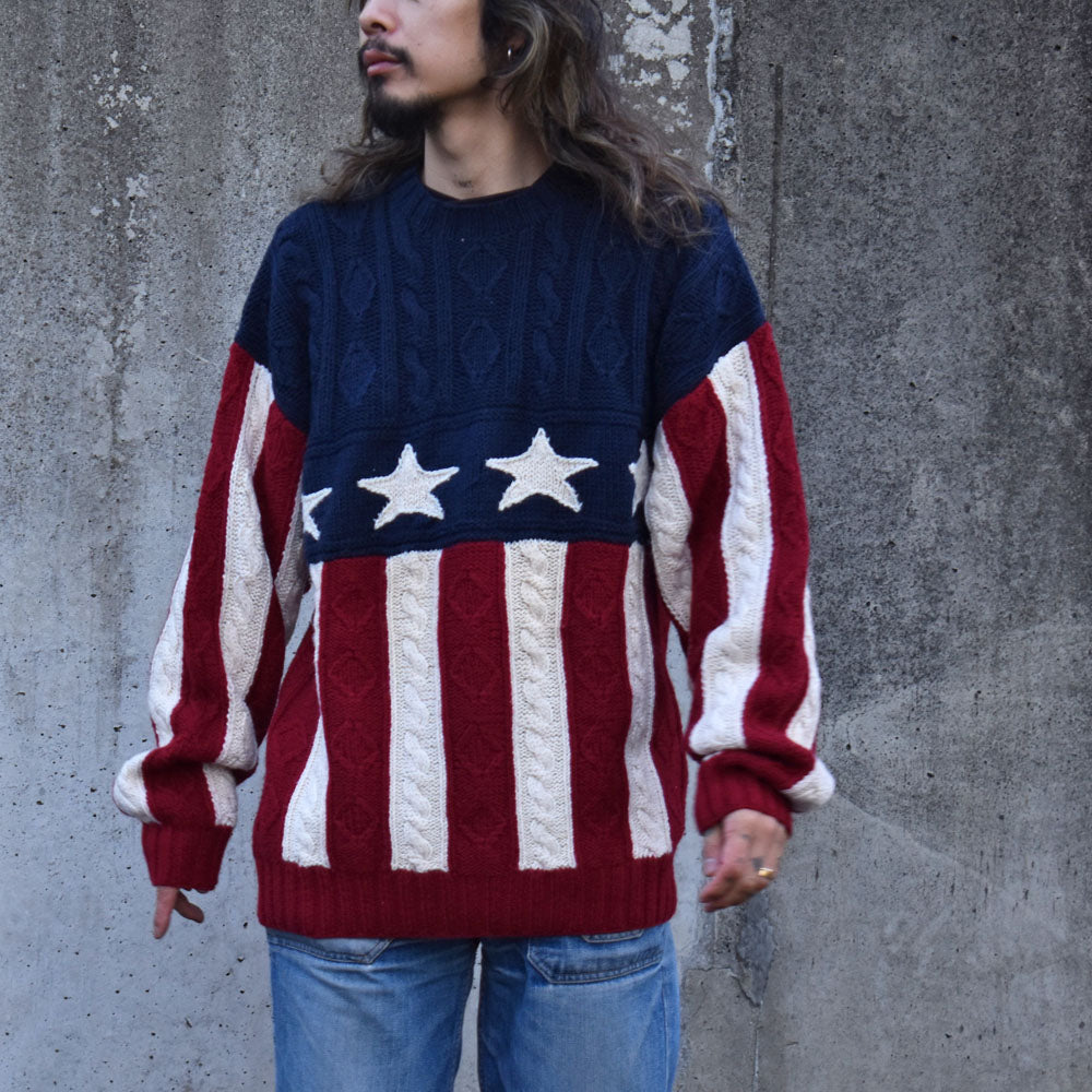 90’s TOMMY HILFIGER 星条旗 ハンドニット セーター 231220