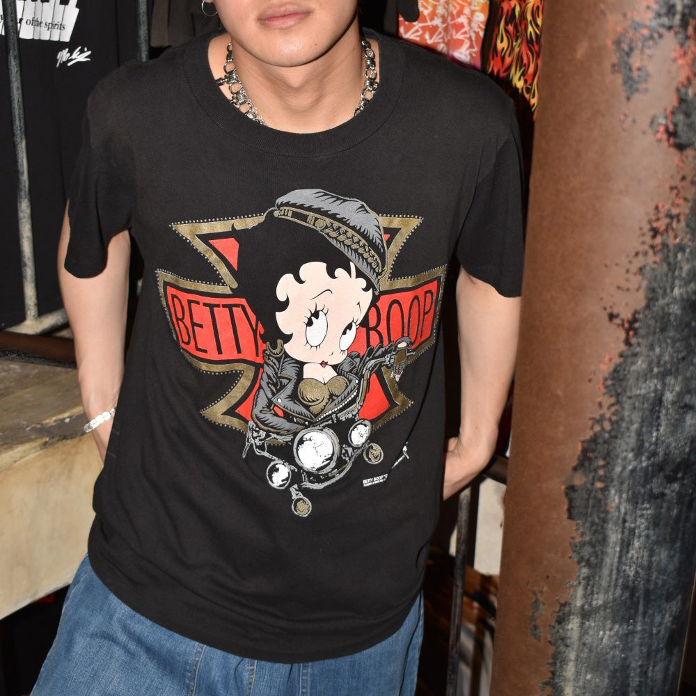 90's Betty Boop バイカー アイアンクロス キャラT USA製260609H