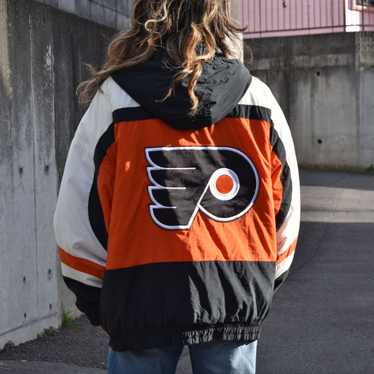90’s APEX ONE “NHL Philadelphia Flyers” 中綿入り フード付き ナイロンジャケット 240216