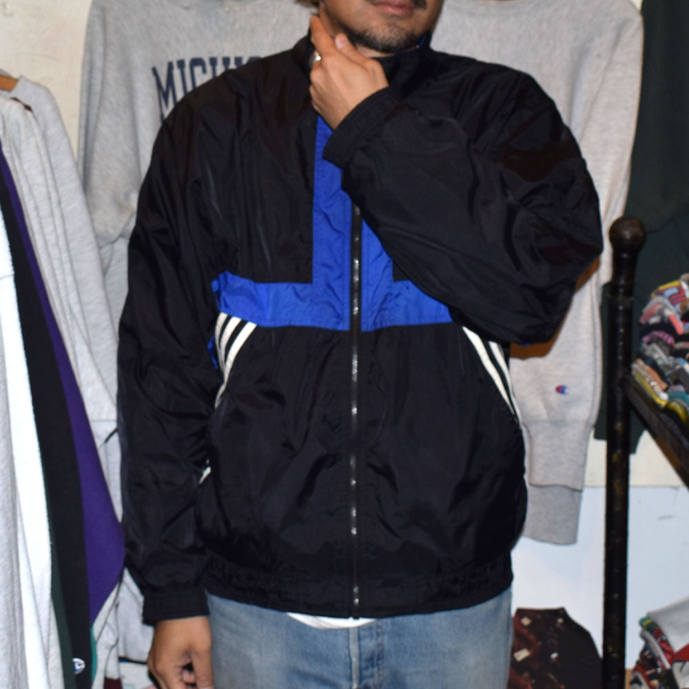 90’s adidas ナイロン トラックジャケット ブラック×エレクトリックブルー 251010H