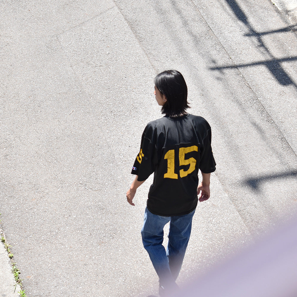 80's　Champion/チャンピオン 黒メッシュ！ フットボールTシャツ　USA製　230907
