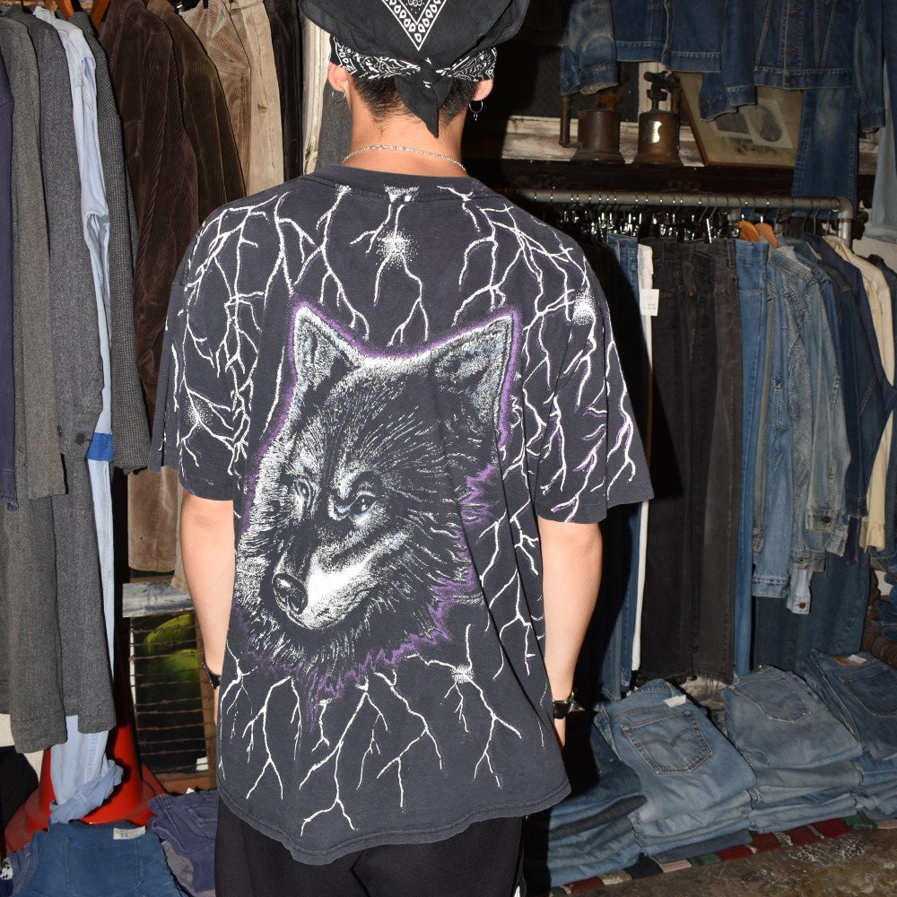 90’s AOP 狼×稲妻 アニマルTシャツ USA製 260807H