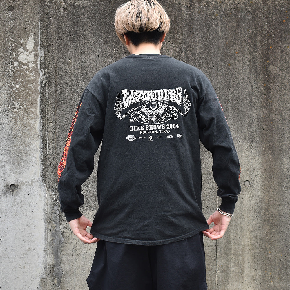 Y2K “Easyriders” 袖プリ ファイヤーパターン！ ロングスリーブ Tシャツ 231005