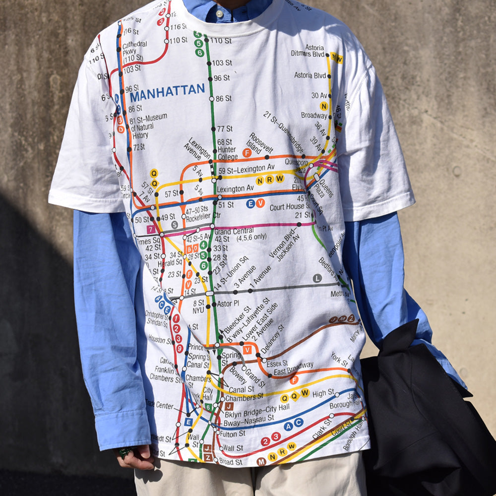 NYC SUBWAY LINE “MANHATTAN MAP” 地下鉄 地図 Tシャツ 240316