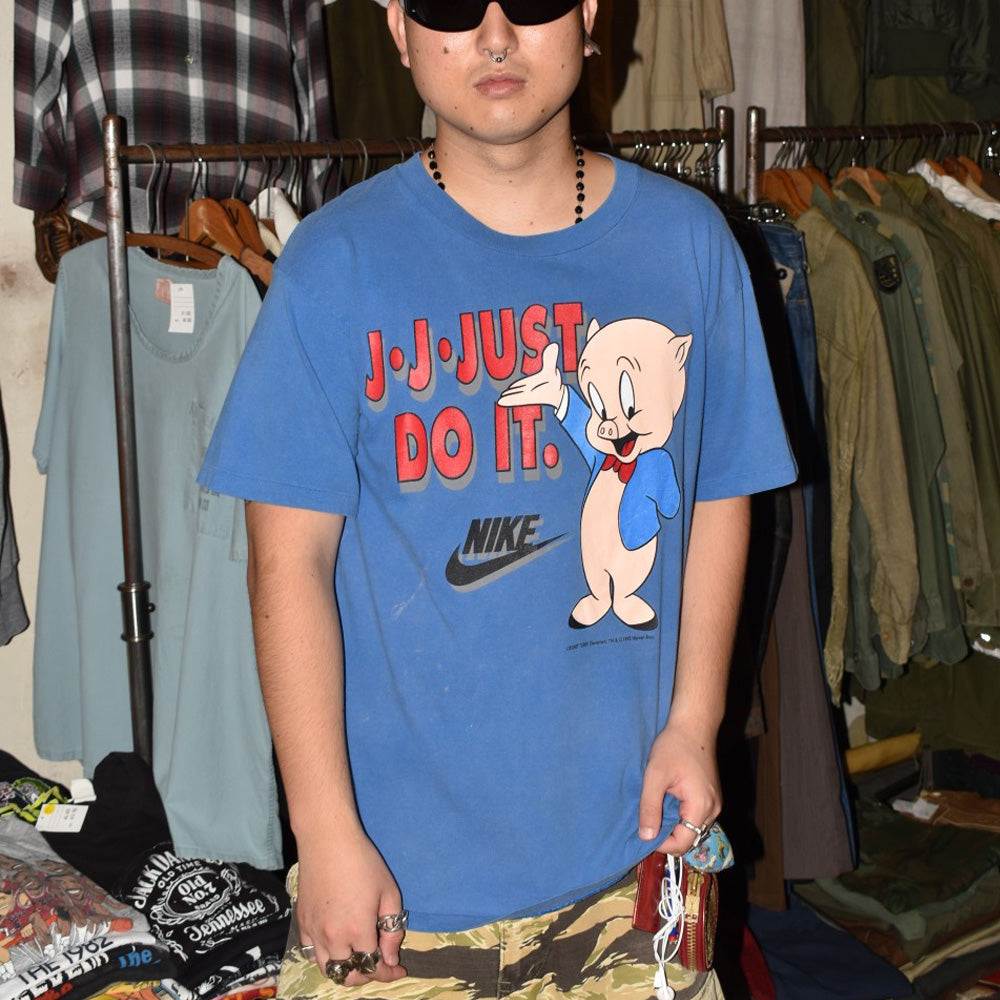 90's NIKE × LOONEY TUNES "J-J-JUST DO IT" Porky Pig キャラT 260811H