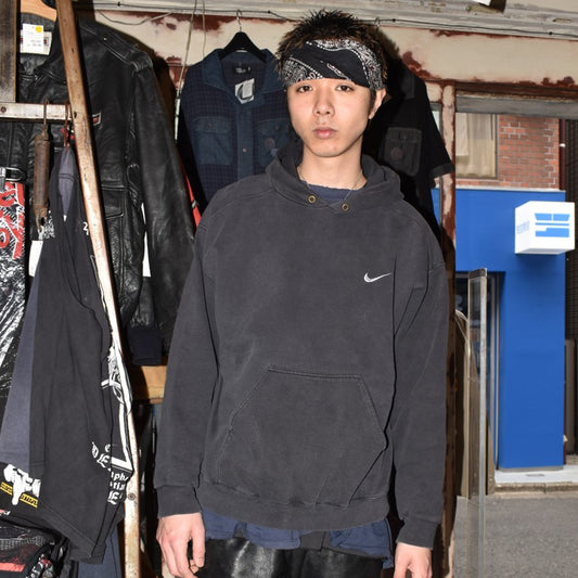 90's NIKE 刺繍ロゴ スウェット フーディー 黒 USA製 260217H