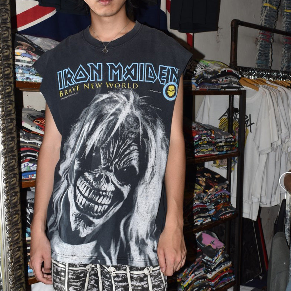 Y2K IRON MAIDEN "BRAVE NEW WORLD" カットオフ ヘヴィメタル ロックTシャツ 260731H