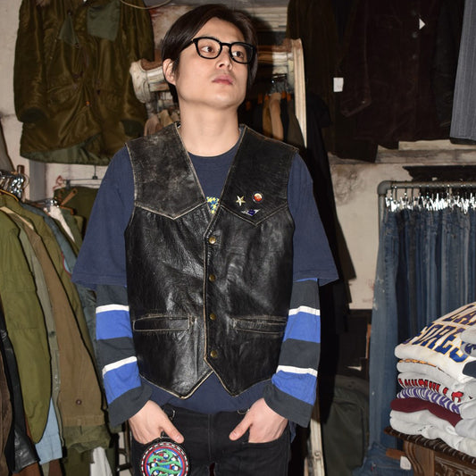 90’s レザーバイカーベスト BSAピンズ 260227H