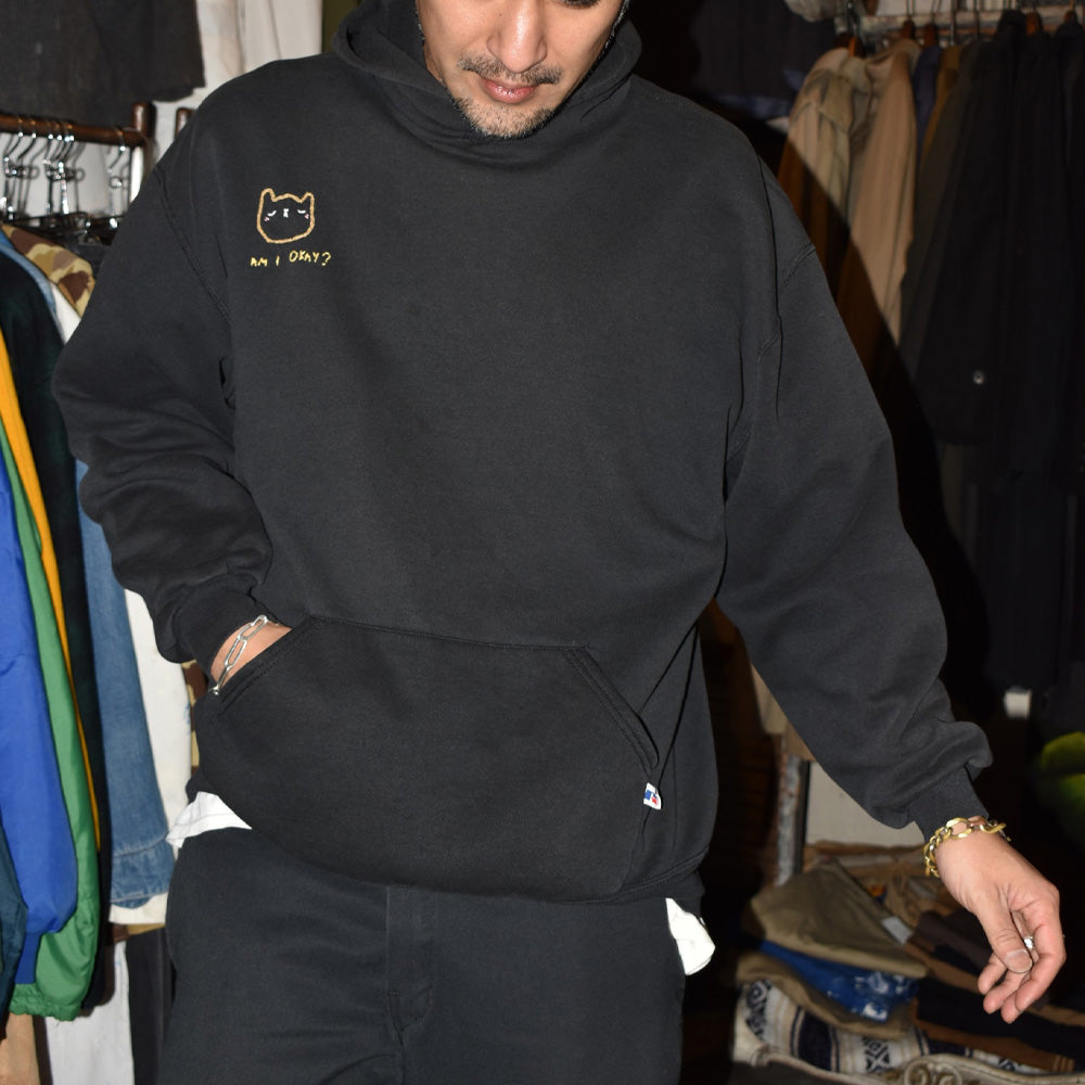 90’s Russell ネコ刺繍 “Am I okay?” スウェットパーカー  251114H