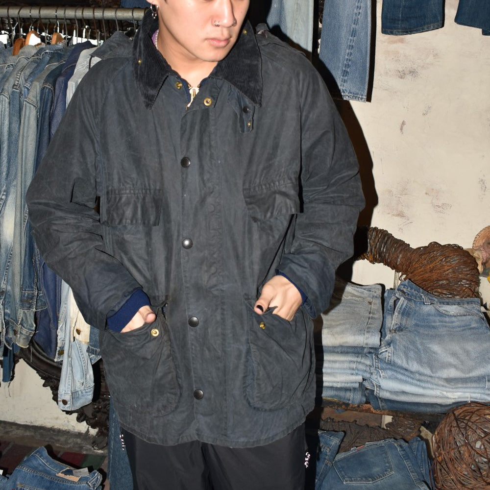 80's 旧3ワラント Barbour "BEDALE" 4ポケット オイルドジャケット フード付き 260915H
