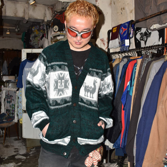 90's エクアドル製 モヘアライク ニットカーディガン 260116H