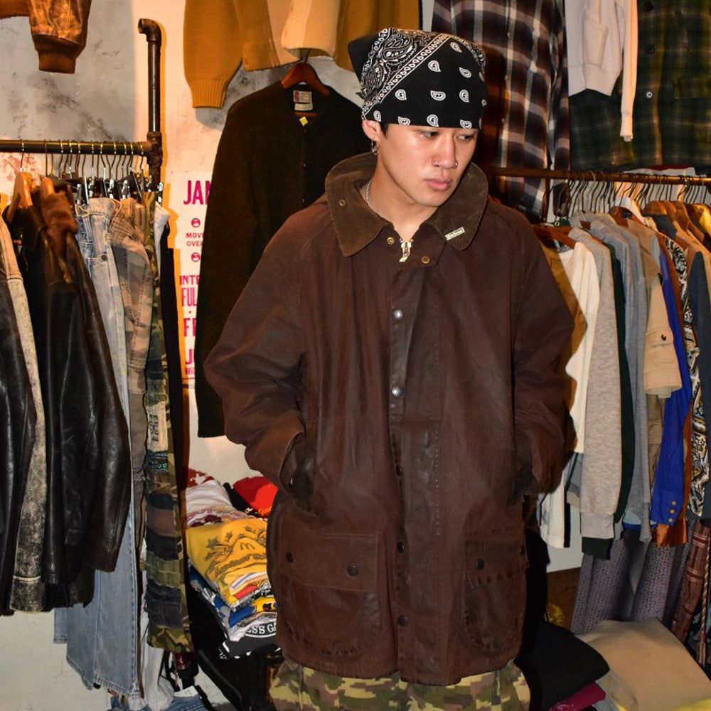 90's Barbour 旧3ワラント "BEAUFORT" オイルドジャケット フード&ピンバッジ付き 260929H