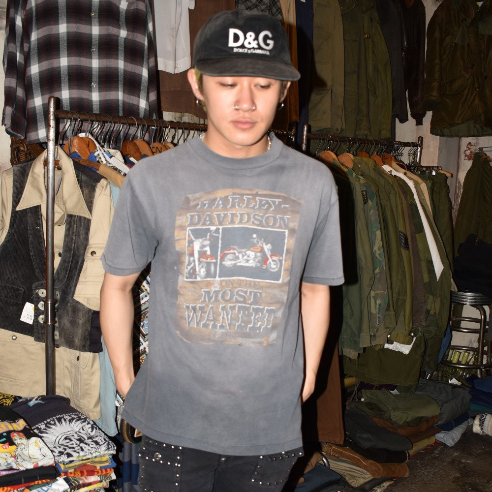 80's HARLEY-DAVIDSON "No.1 On The Most Wanted"  鬼フェード ハーレーT 260623H