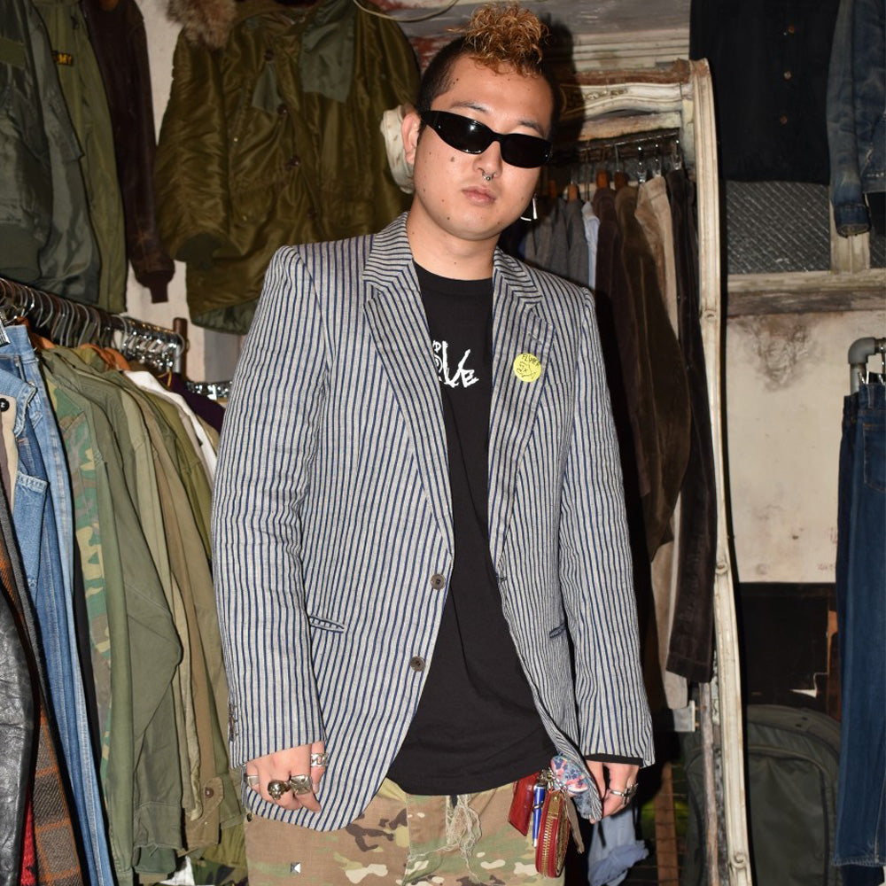 80's Pierre Cardin "FLIPPER" リネン ストライプ テーラードジャケット 260901H