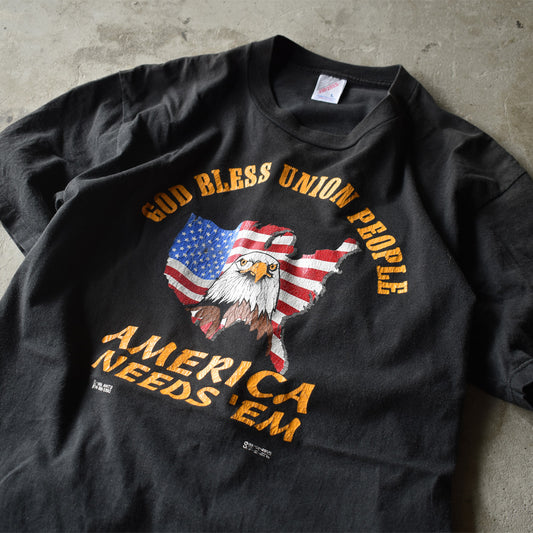 90's “GOD BLESS UNION PEOPLE” アニマルプリント Tee USA製 220719