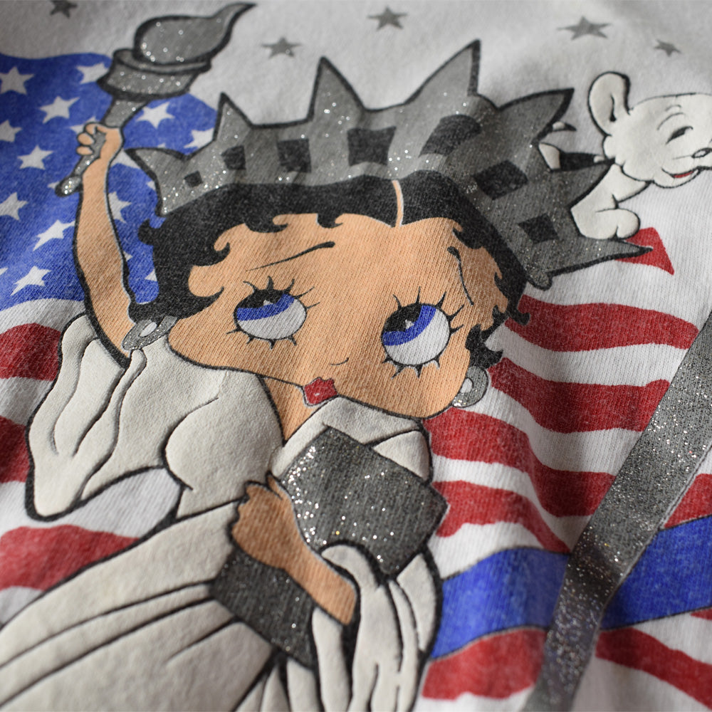 90's　Betty Boop/ベティ・ブープ “the Statue of Liberty” ラメプリント！ Tee　USA製　220704