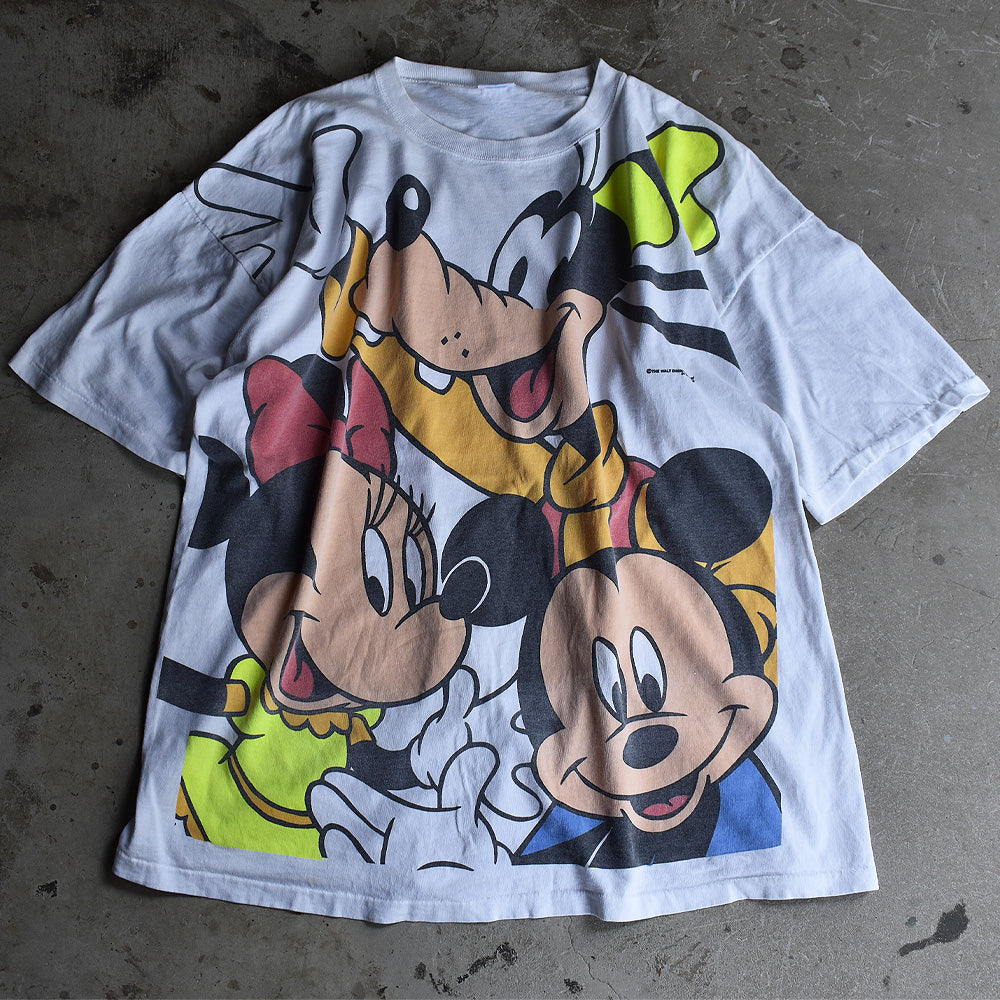 90's　Disney/ディズニー 大判プリント！”Mickey＆Minnie＆Goofy” Tee　220606
