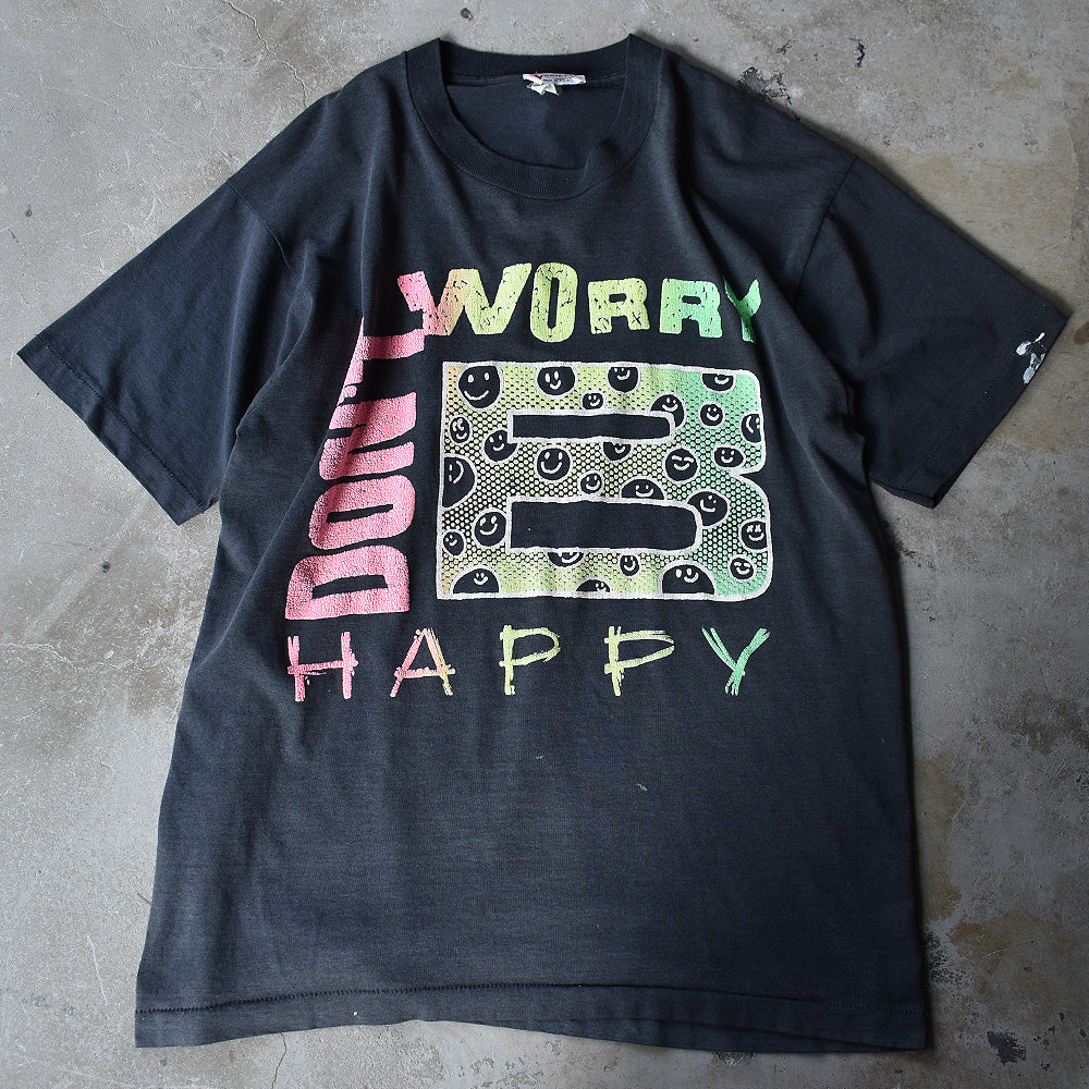 90's　“DON’T WORRY BE HAPPY” メッセージTee　USA製　220729