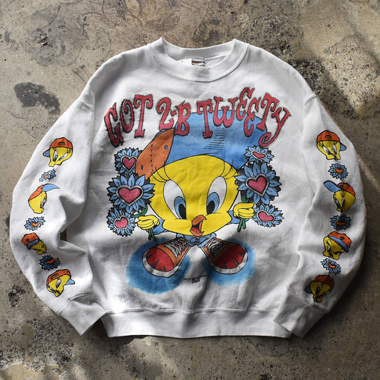 90's Looney Tunes "TWEETY" 海外アニメ キャラ スウェット USA製 230305H