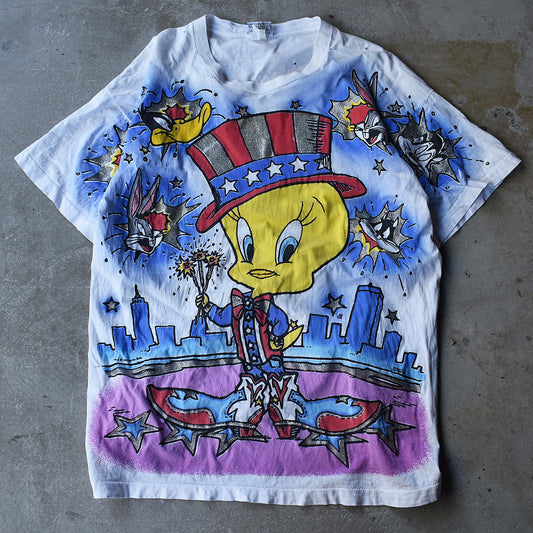90's Looney Tunes/ルーニー・テューンズ AOP&ラメ! ”TWEETY” Tee USA製 220916