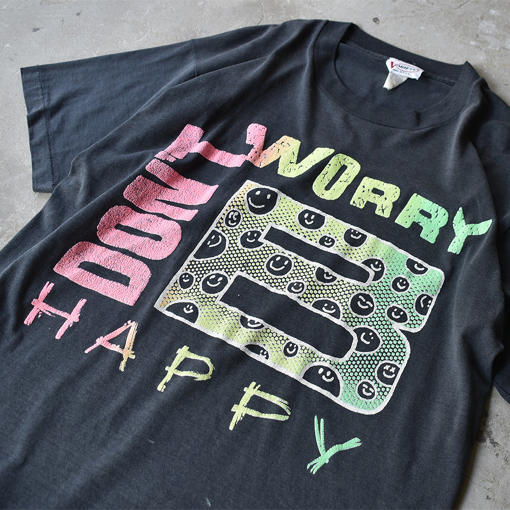 90's　“DON’T WORRY BE HAPPY” メッセージTee　USA製　220729