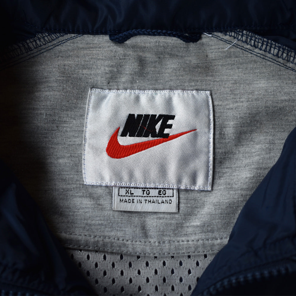 90s Nike ナイキ ナイロンパンツ 刺繍ロゴ スナップボタン ネイビー