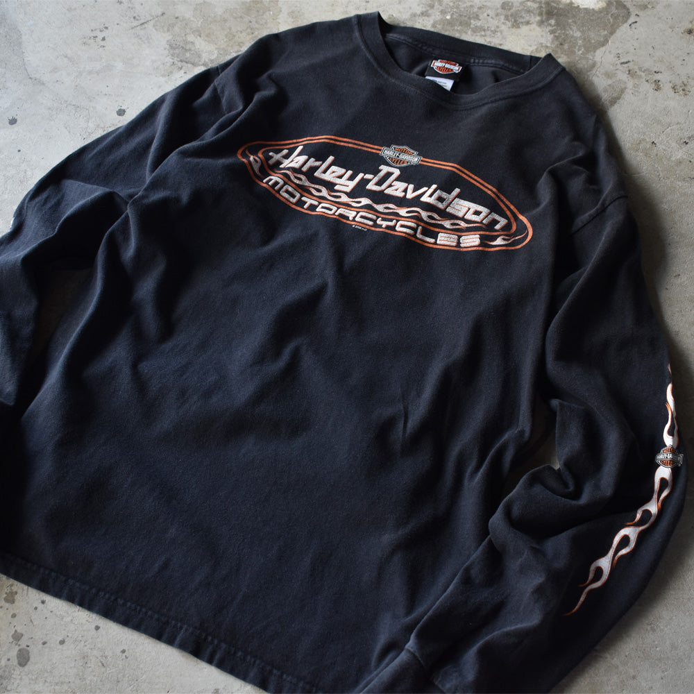 Y2K　Harley-Davidson/ハーレーダビッドソン 袖プリ ファイヤーパターン！ L/S Tee　220727H