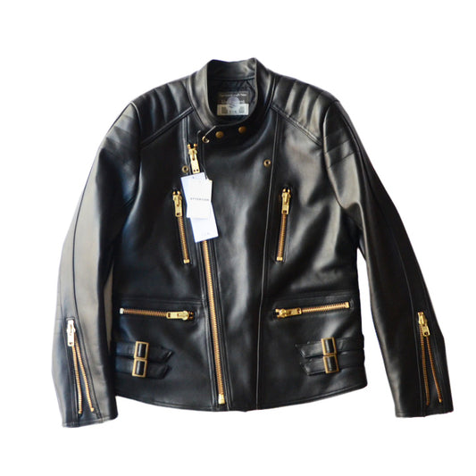 blackmeans ベーシックライン パット付き レザーライダースJKT