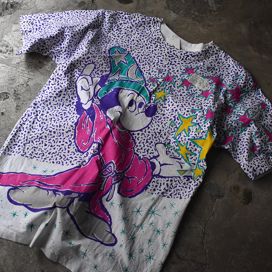 90's FANTASIA 魔法使いの弟子 ミッキー AOP!Tシャツ 230316H