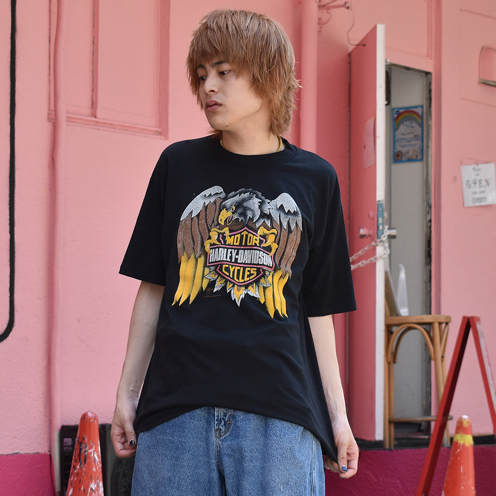 80's　Harley-Davidson/ハーレーダビッドソン　イーグル+ロゴ！ Tee　USA製　220702H