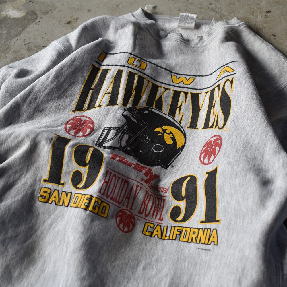 90's　“IOWA HAWKEYES 1991” リバースタイプ スウェット　221101