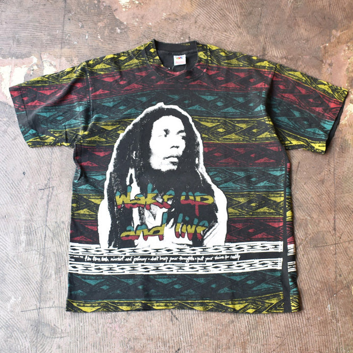 90's Bob Marley/ボブマーリー　"Wake up And Live"　総柄Ｔシャツ　