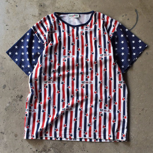 90’s GREEN FIELD “stars and stripes” 総柄 Tシャツ USA製 230415H
