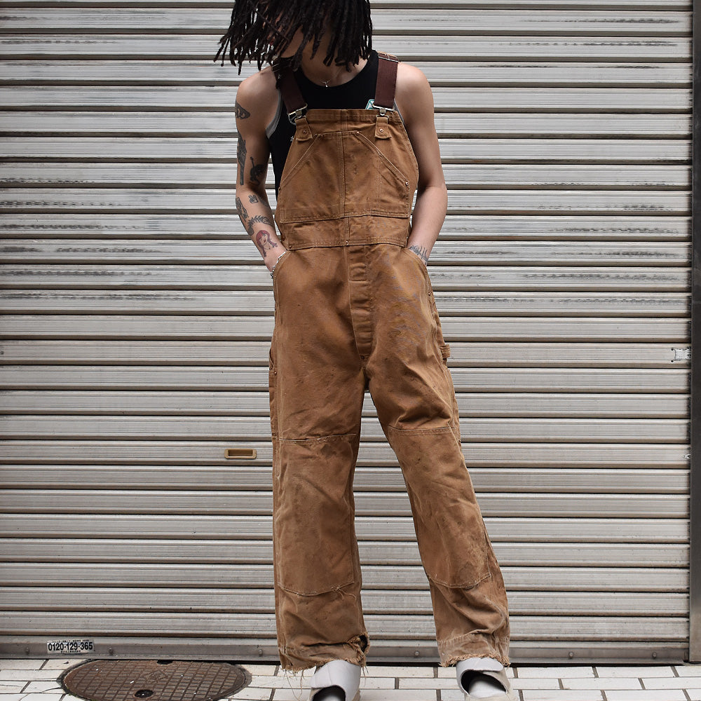 70's　Carhartt/カーハート　プリントタグ　ダブルニー　ダック オーバーオール　USA製　230328H