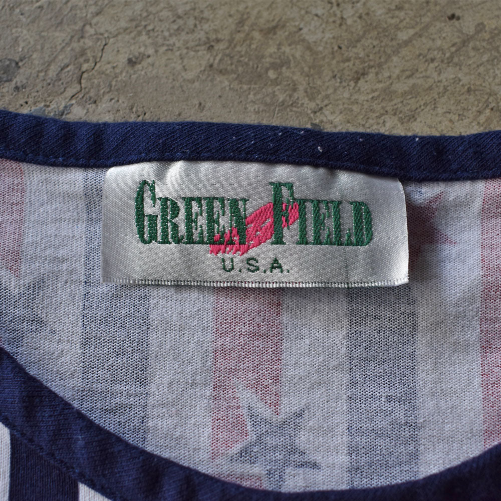 90’s　GREEN FIELD 総柄 “USA” Tシャツ　USA製　230415