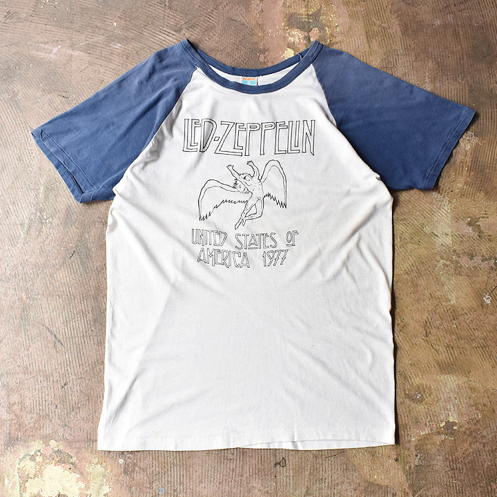 レッド・ツェッペリン UNITED STATES OF AMERICA 1977 ラグラン ツアーTシャツ ネイビー×ホワイト USA製 ヴィンテージ