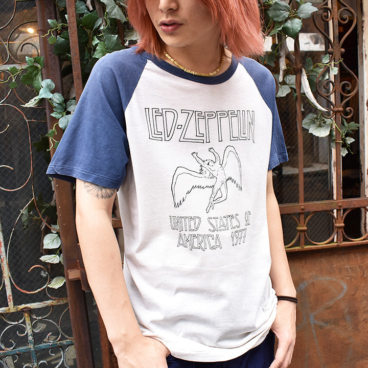 70's LED ZEPPELIN / レッド・ツェッペリン "UNITED STATES OF AMERICA 1977" ラグランTシャツ USA製　 210926